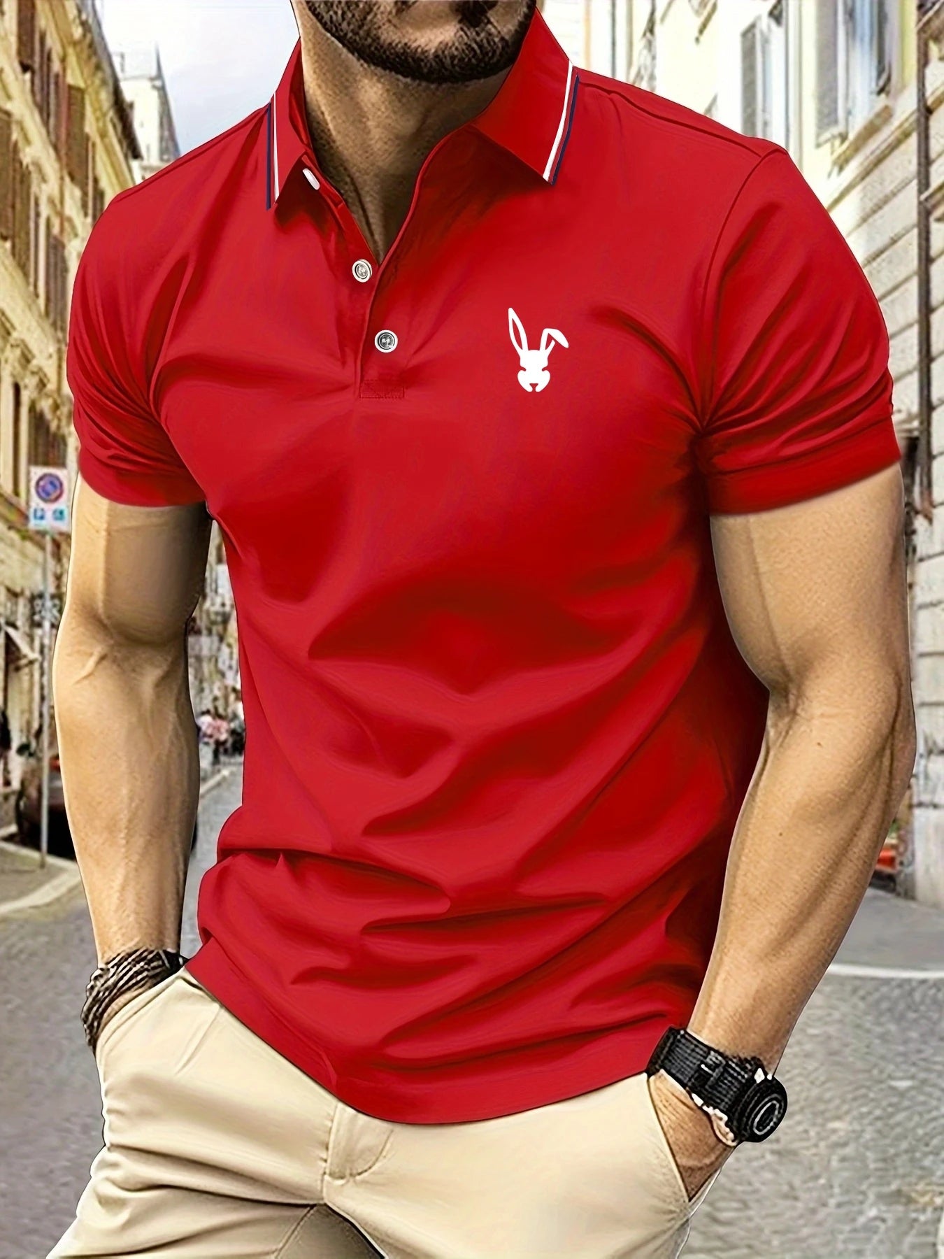 2025 New Men’s Polo Shirt – Rabbit Logo Print, Luxury Lightweight Casual T-Shirt
