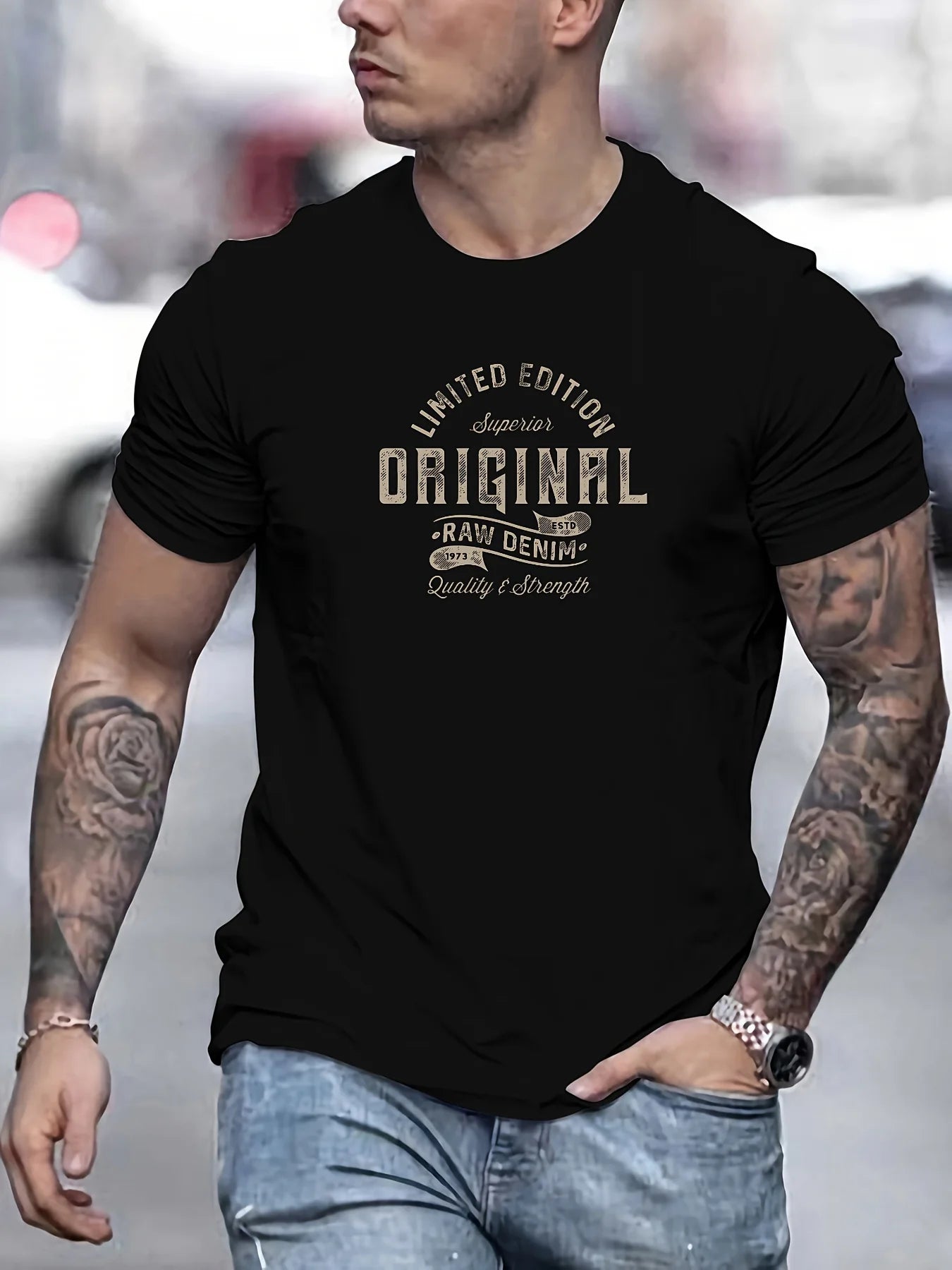 Men’s Oversized T-Shirt – 100% Cotton, Short Sleeve, Round Neck, Letter Print, Casual, Breathable and High Quality