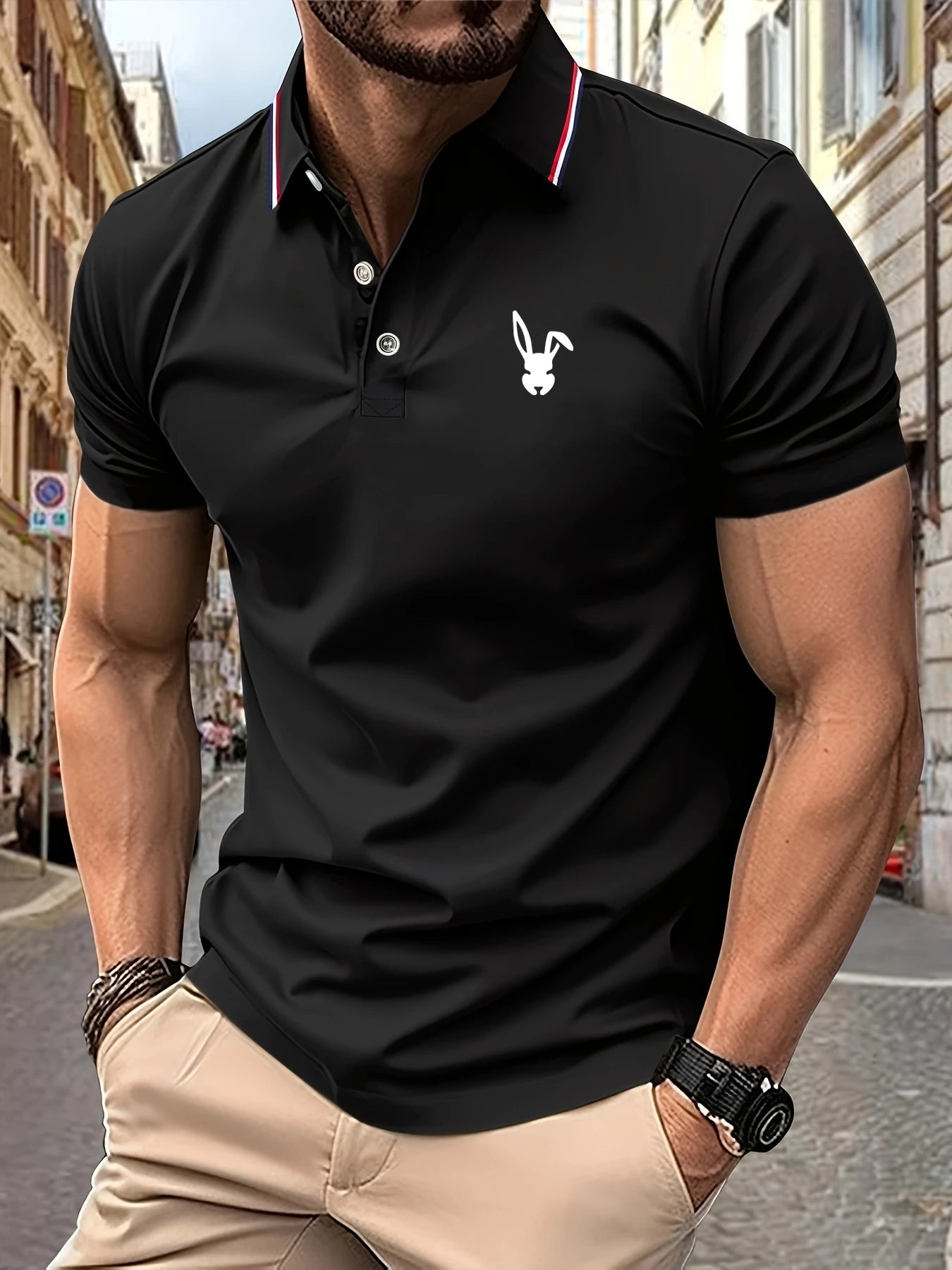 2025 New Men’s Polo Shirt – Rabbit Logo Print, Luxury Lightweight Casual T-Shirt