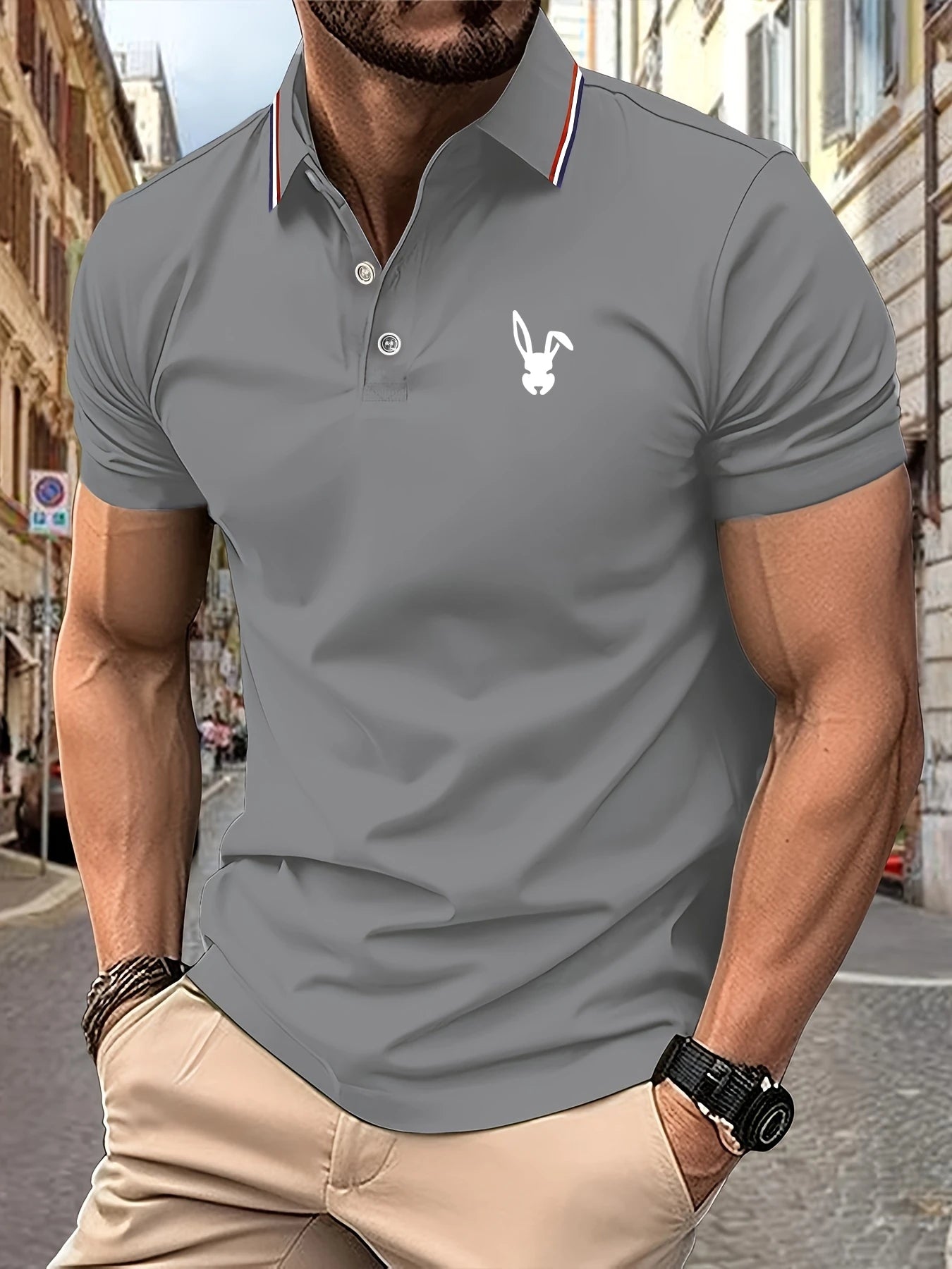 2025 New Men’s Polo Shirt – Rabbit Logo Print, Luxury Lightweight Casual T-Shirt