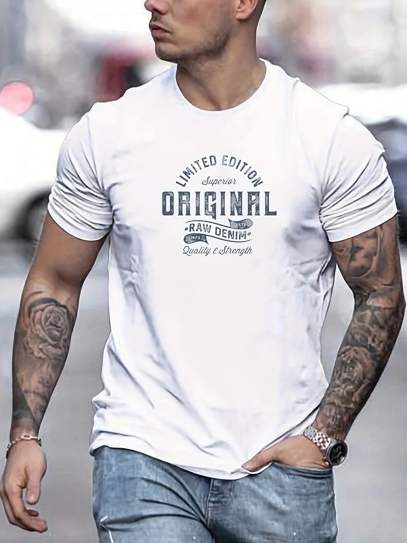 Men’s Oversized T-Shirt – 100% Cotton, Short Sleeve, Round Neck, Letter Print, Casual, Breathable and High Quality