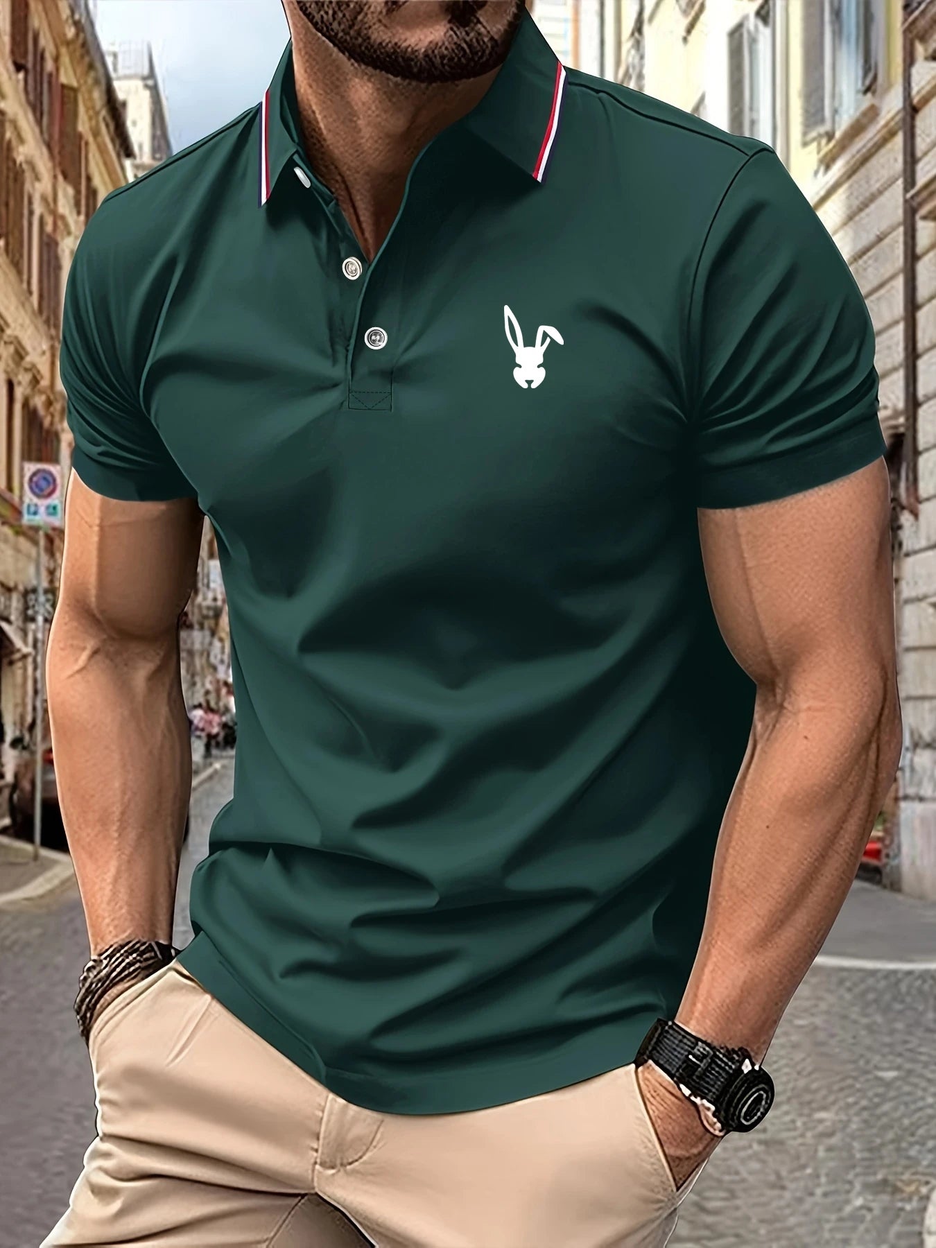 2025 New Men’s Polo Shirt – Rabbit Logo Print, Luxury Lightweight Casual T-Shirt