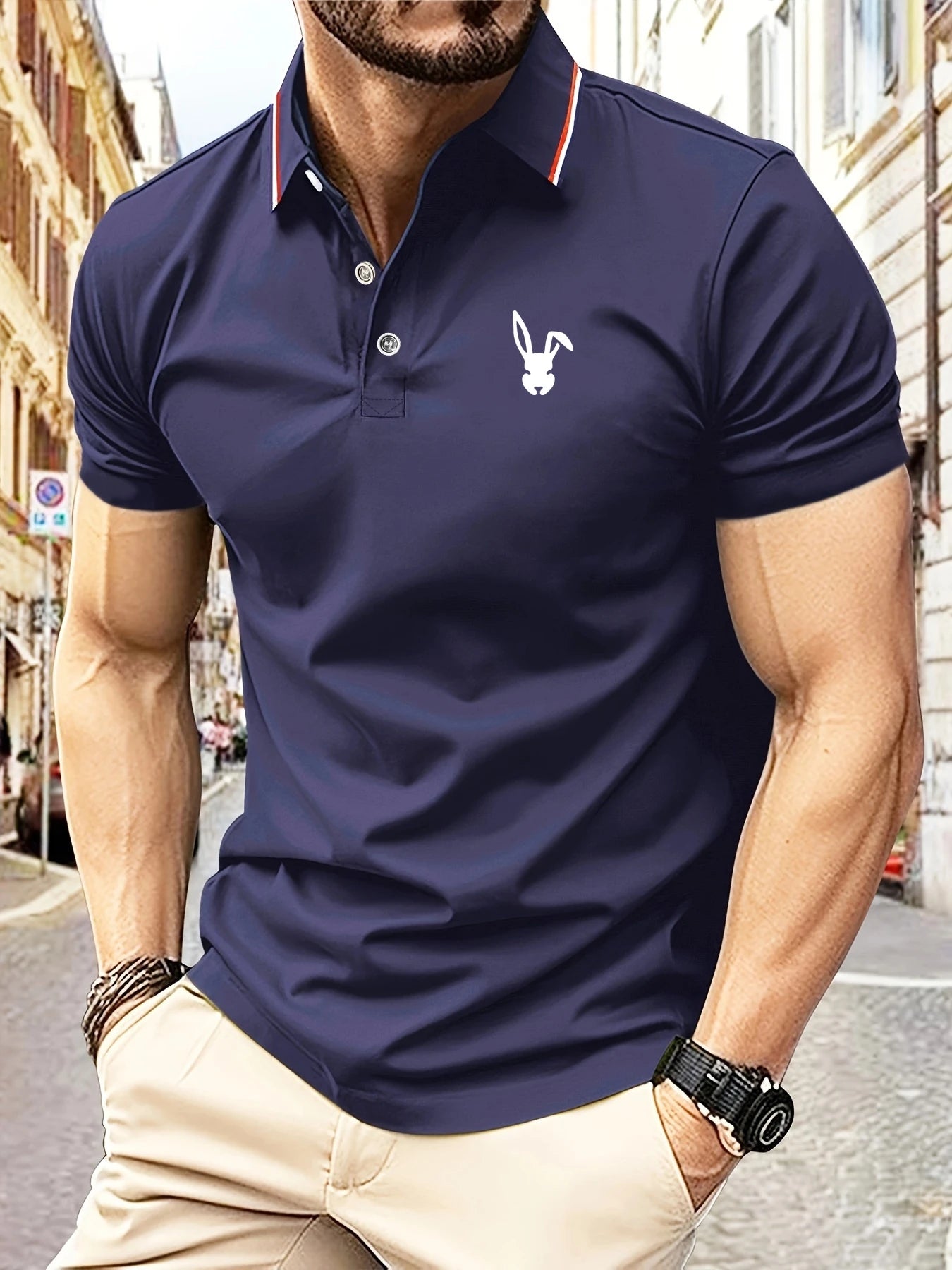 2025 New Men’s Polo Shirt – Rabbit Logo Print, Luxury Lightweight Casual T-Shirt