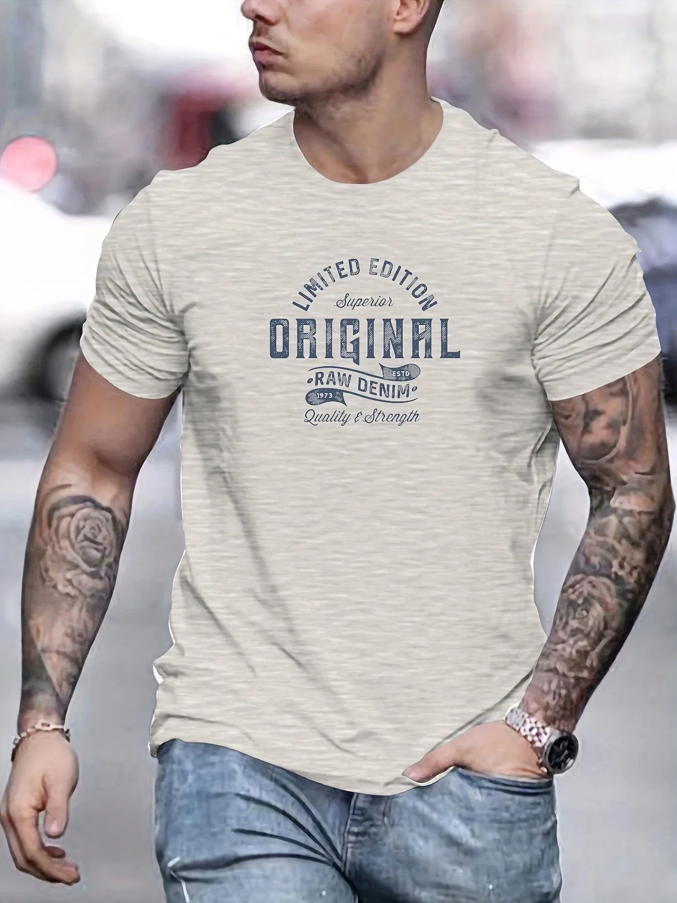 Men’s Oversized T-Shirt – 100% Cotton, Short Sleeve, Round Neck, Letter Print, Casual, Breathable and High Quality